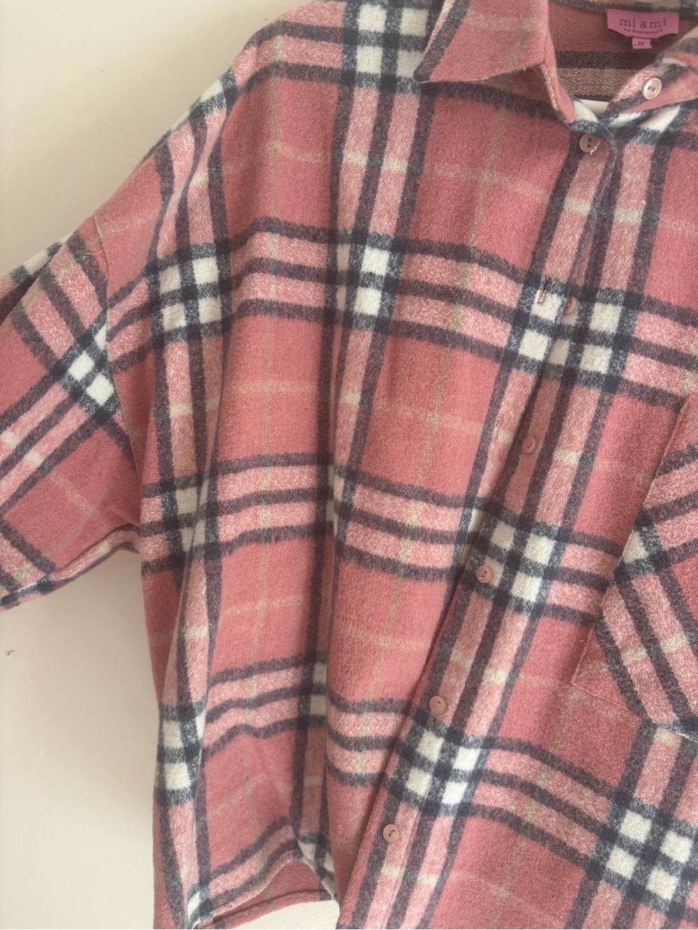 miami Pink Plaid Button-Down Fleece Shirt - Picture 3 of 8